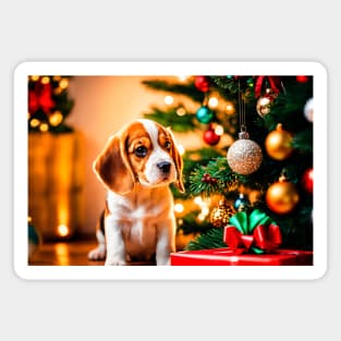 Beagle Puppy Dog with Christmas Gifts Magnet